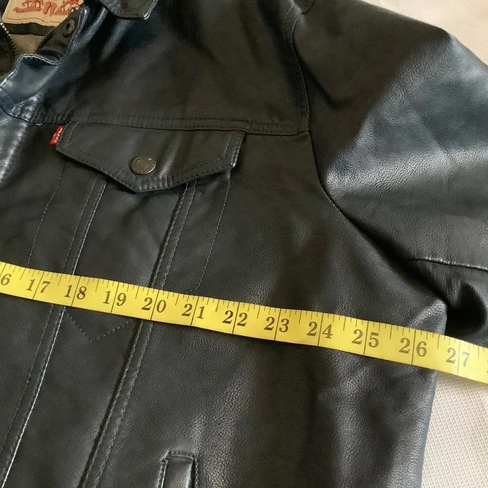 Levis Mens Faux Leather Trucker Jacket Black Full Zip XXL Extra Large Regular